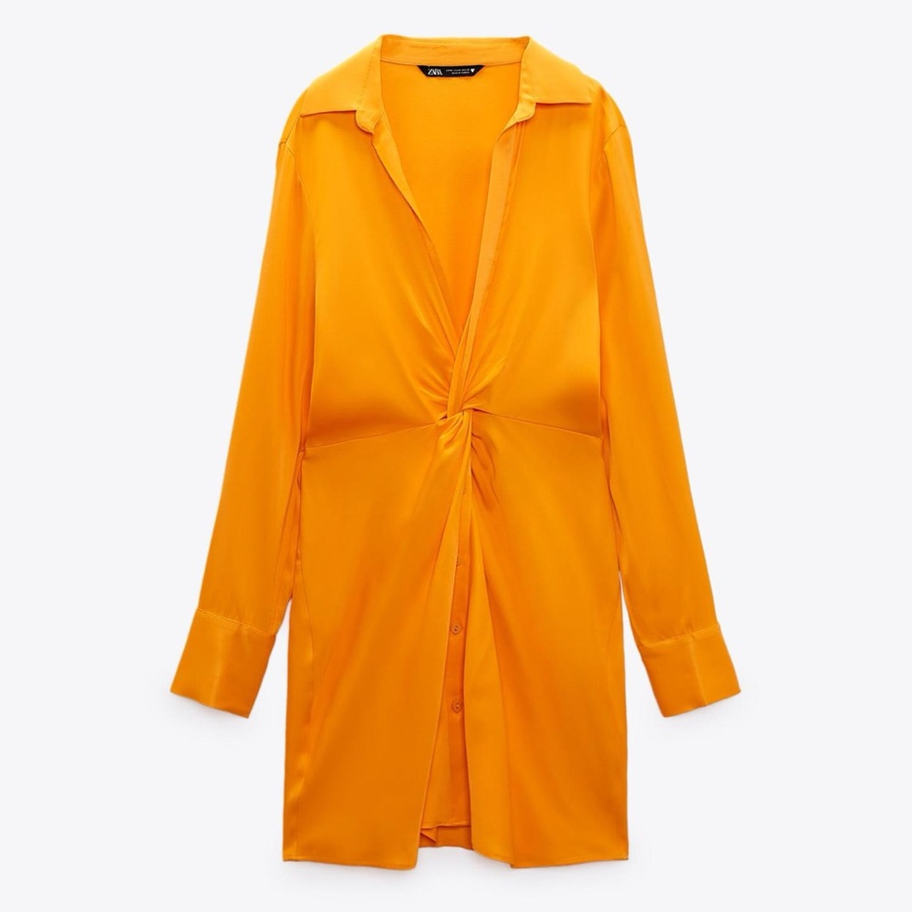 NEW! Zara Orange Satin Dress with Rouching Detail